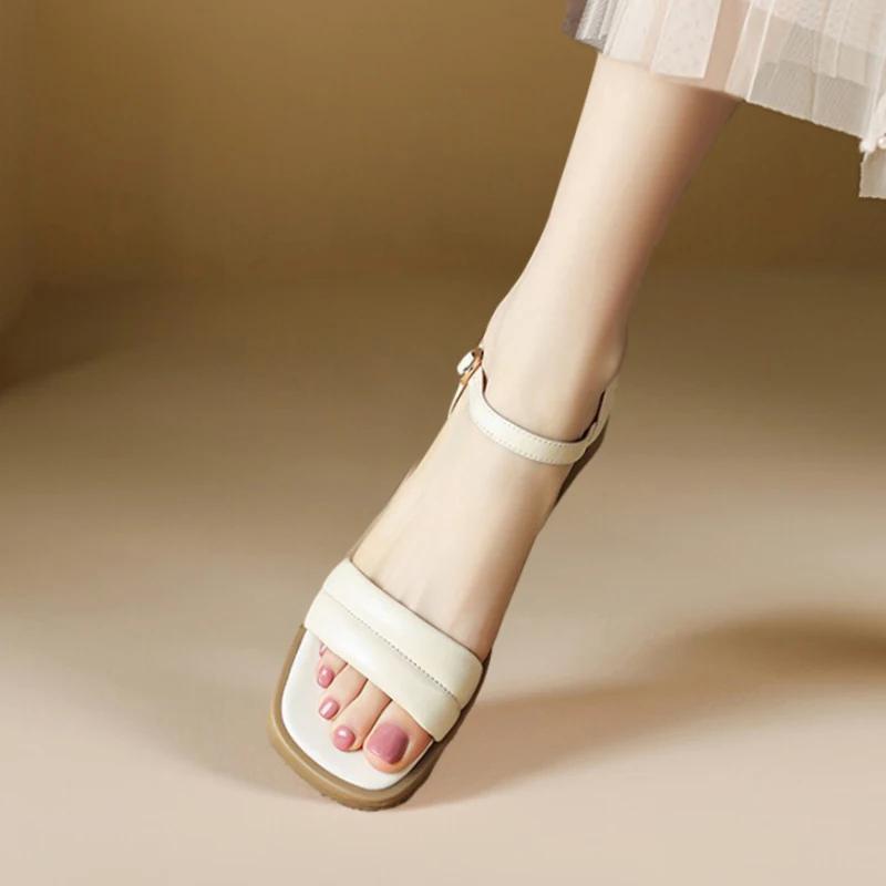 Sandalias de punta cuadrada para mujer, zapatos de tacón medio grueso, Punta abierta, cómodos, combinan con todo, moda, verano,