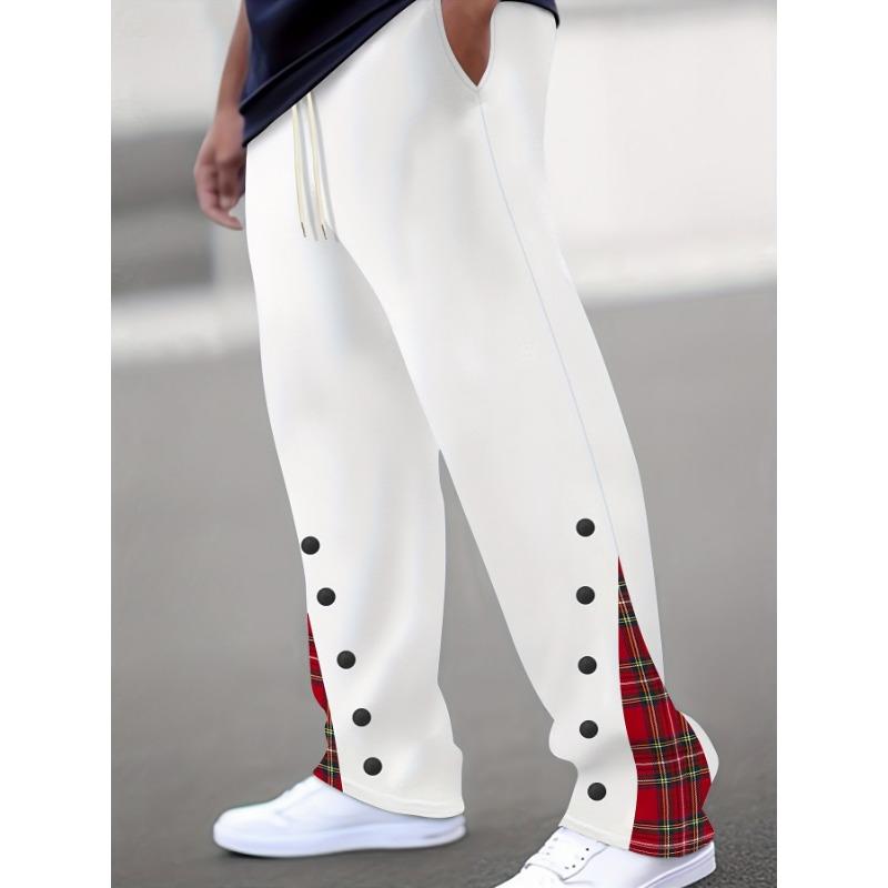 Men's Casual Pants New Sports Buttoned Colour Block Trousers Stylish