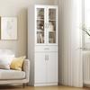 Mobile da Cucina Credenza con Ripiano Regolabile Cassetto 2 Ante Armadio Alto con Porta in Vetro 60 x 35 x 180 cm Bianco