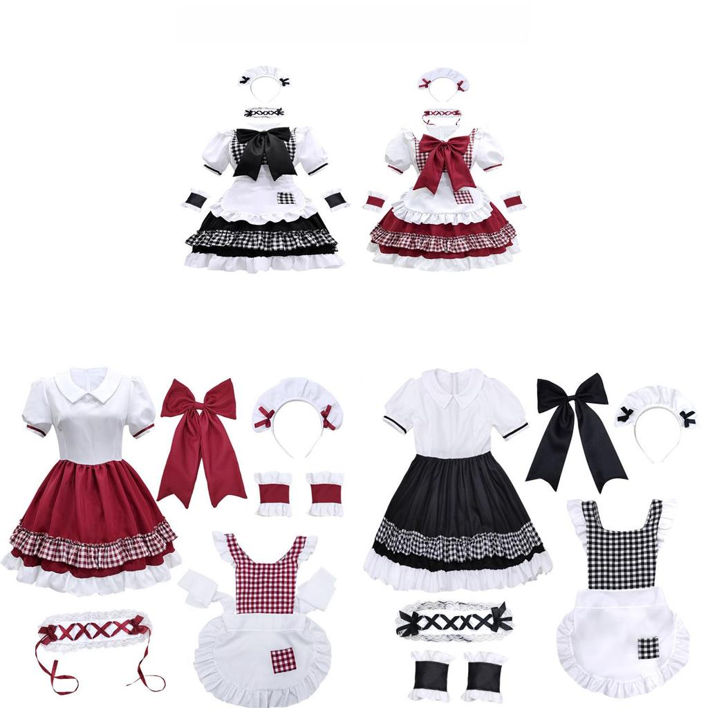 Lolita Girl Costume Dress With Puffy Sleeves And Large Bow For Halloween Cosplay