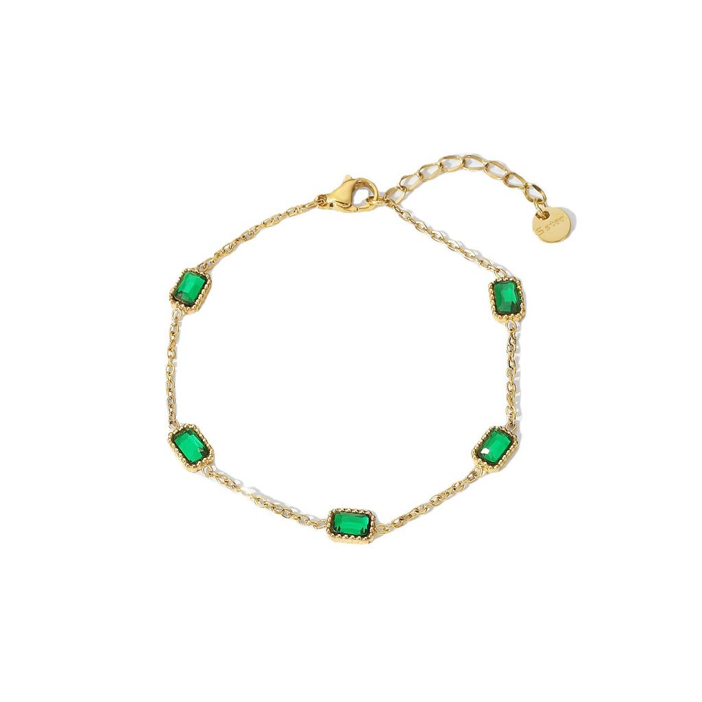 European and American Style New Bracelet, square Green Zircon Bracelet, Titanium Steel Bracelet Jewelry for Women
