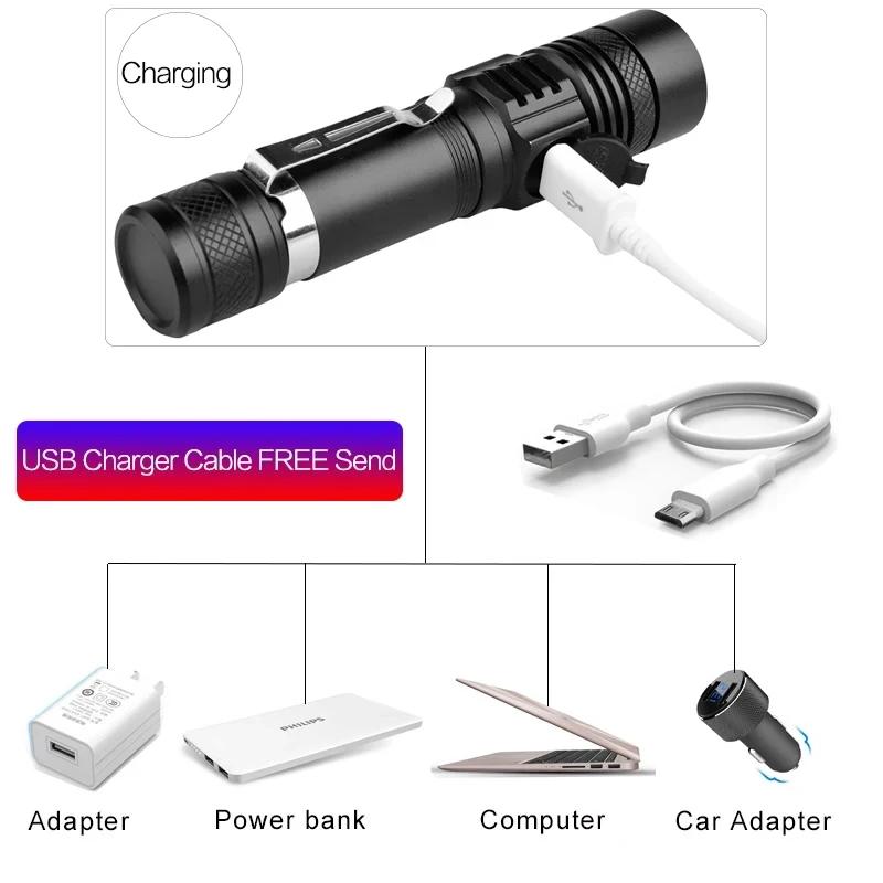 High Power Led Flashlights Zoomable Camping Torch With T6 LED Lamp Bead Waterproof Multi  Light Modes Multi Function For Outdoor