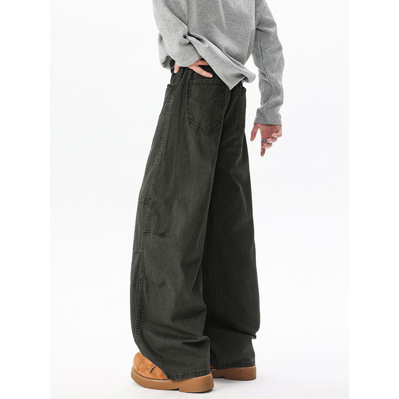 Minger | American Retro Wrinkled Wide-leg Scimitar Pants Men's Niche Design Loose Multi-pocket Tooling Casual Pants