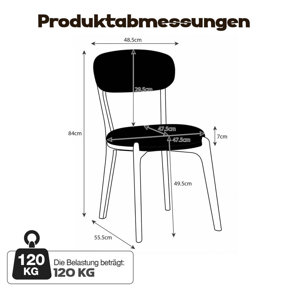 2-Person dining chair set, made of linen fabric, comfortable and with seat cushion, is mid-century modern style, ideal for dining room and kitchen.