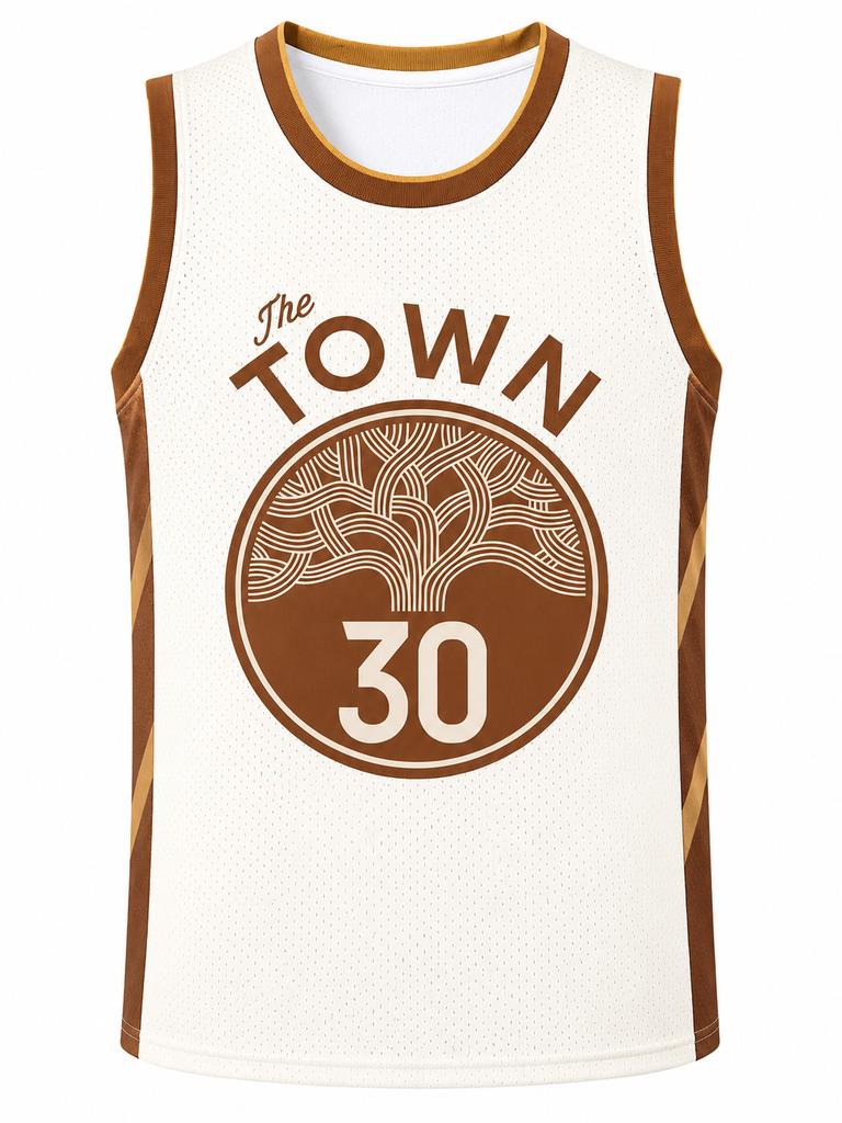 #30 The Town Vintage Jersey Brown Tree Logo Breathable Mesh Basketball Sleeveless Sports Fan Tank Uniform