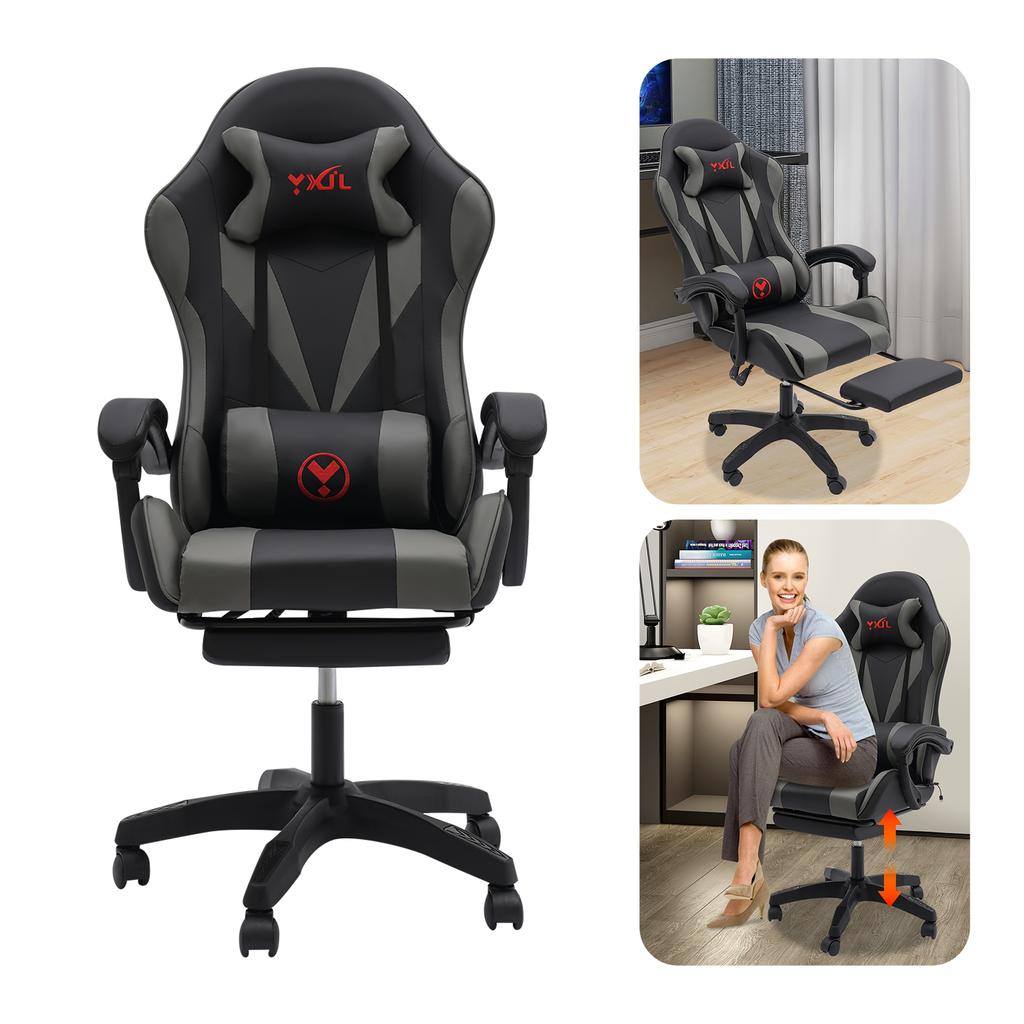 59x122cm Grey Wood Gaming Chair,Adjustable Floor Standing Swivel Task Chair for Playing Computer Games