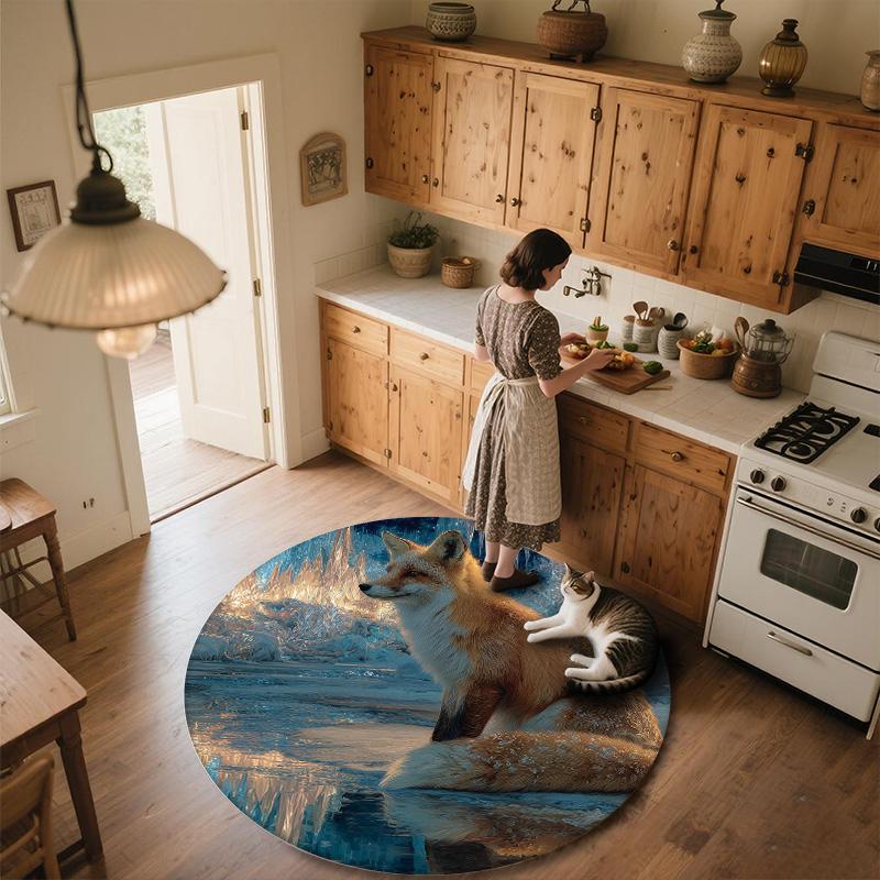 Ice Fox,Round Area Rug,Carpet Rug for Living Room Bedroom Sofa Playroom Decor,Non-slip Floor Mat