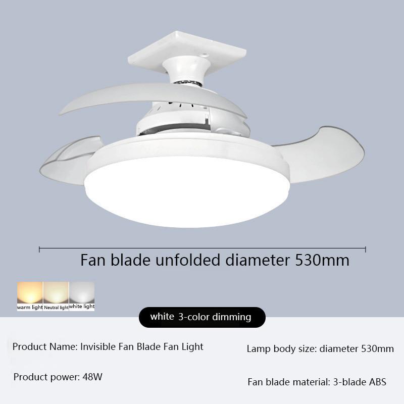 Portable 3 Colors Dimming Ceiling Light Remote Control Invisible Fan Blade Fan Lamp Household Electric Ceiling Fan with Light