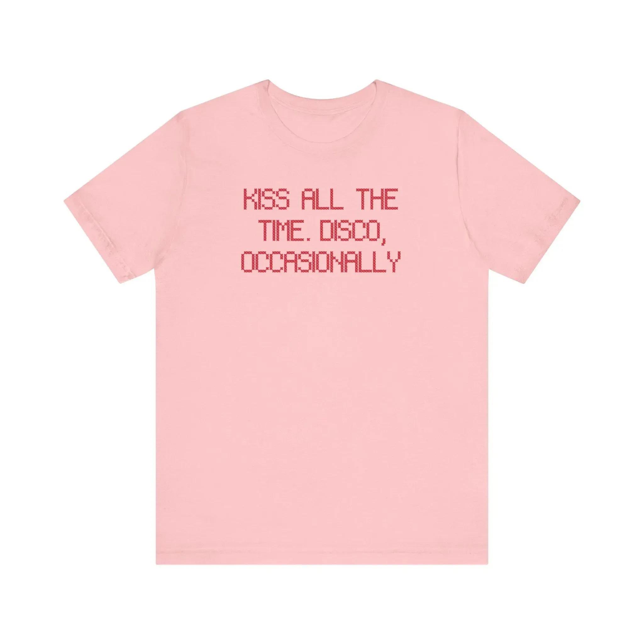 Premium Men & Women T-Shirt Oversized Blauw T-shirt met Korte Mouwen met Harry Styles  Kiss All The Time. Disco, Af en Toe  Pixel Tekst Grafische Print Voor Popmuziek Fans L