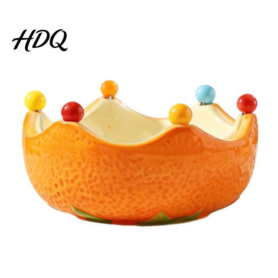 Elegant Fruit Display Bowl Plate with Fork Ceramic Bowl Orange Decorative Storage