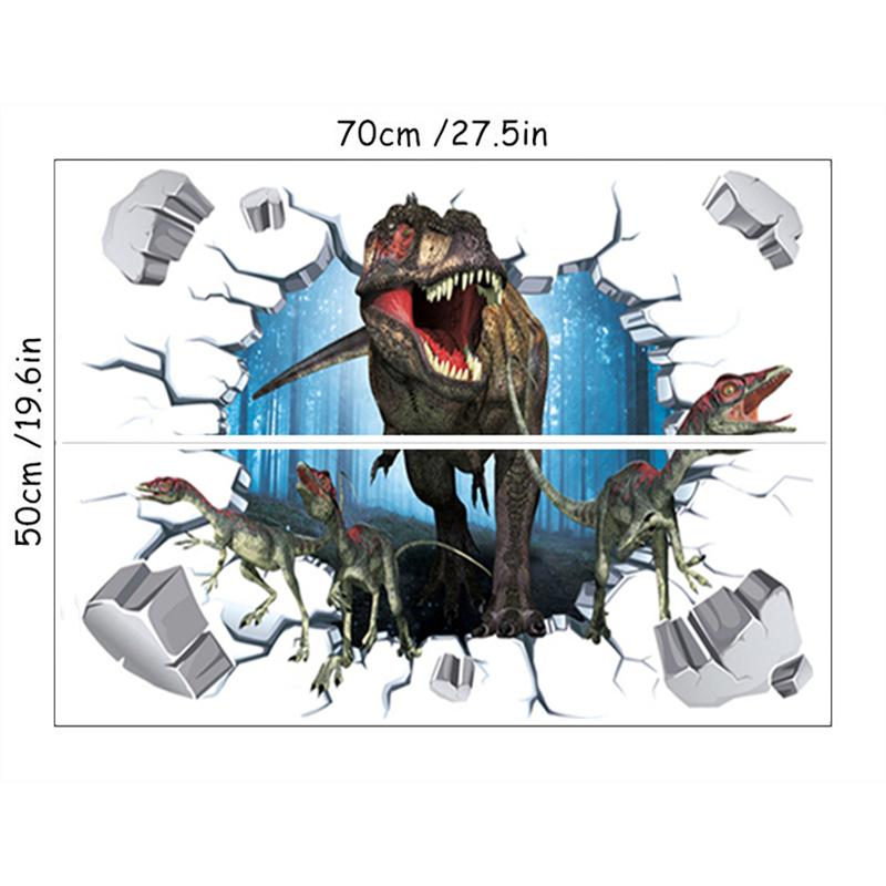 Jurassic Tyrannosaur Broken Wall Hole Art Stickers Jungle Dinosaur World Mural Self Adhesive For Home Decoration Aesthetic Rooms