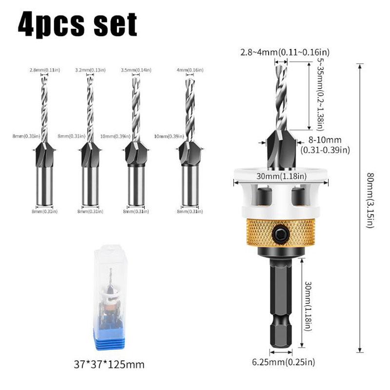 Woodworking Limit Four Edge Countersink Drill Alloy Drill Cone Drill Adjustable Depth Step Drill Screw Countersink Drill Bit