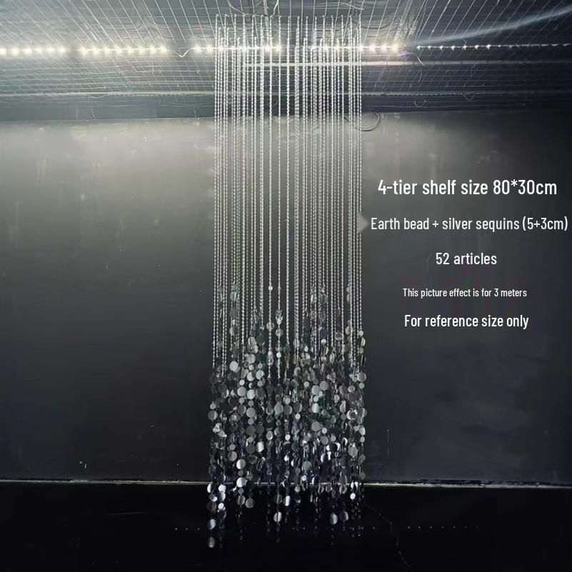 Acrylic Crystal Bead Curtain with Gold and Silver Sequin Pendants for Wedding and Banquet Hall Decor.