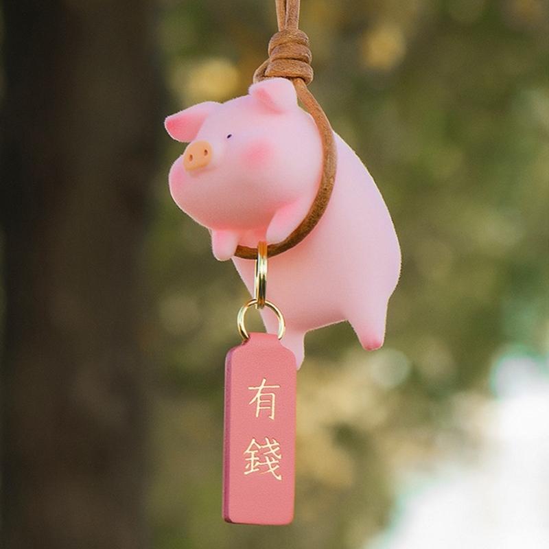 Car Rear View Mirror Pendant with Chinese Character Cute Swing Lucky Pig Piggy Hanging Ornament Auto Interior Decor