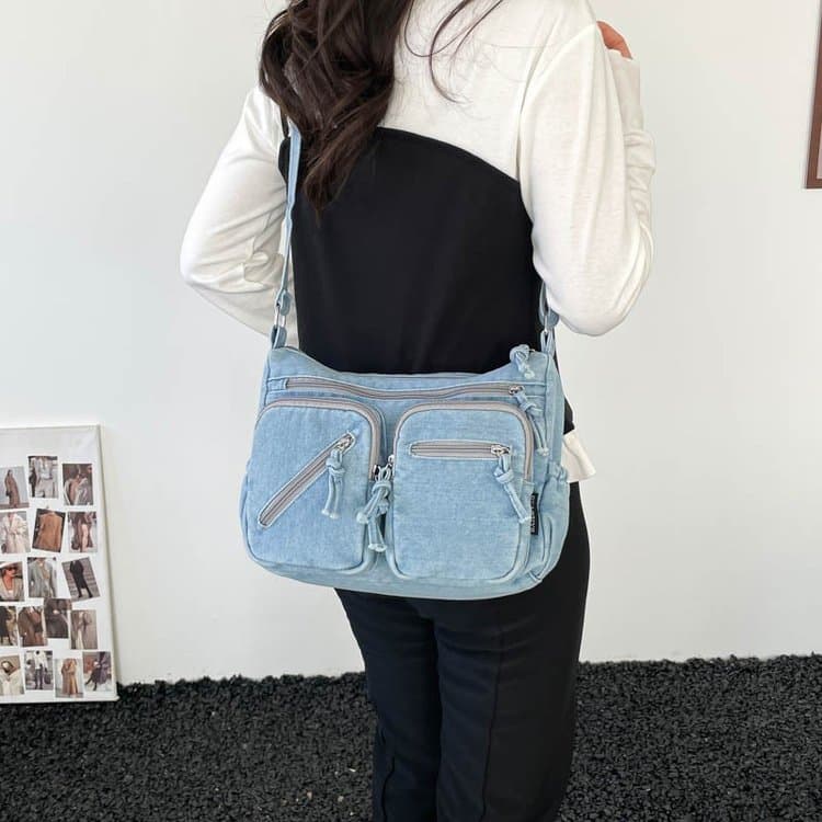 Retro denim tote bag women's casual shoulder bag