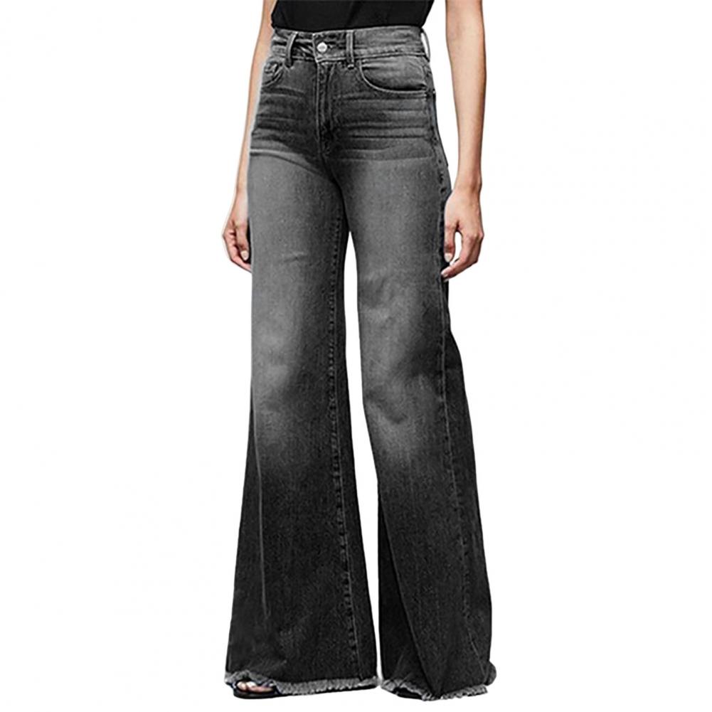 Damen Jeans mit weitem Bein und Quaste, modische Übergröße, Slimming Fit, ausgestellte Jeanshose, mittelhohe Taille, Schlagjeans, Streetwear