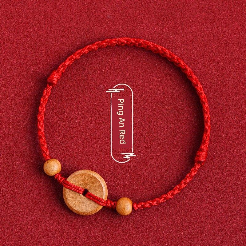 

Браслет из персикового дерева горы Путо с подвеской «Пряжка мира» и красным шнурком, плетеный браслет-амулет на удачу для мужчин и женщин, ремешок для ношения, браслет из персикового дерева для младенцев и детей Ping An Buckle [Anklet] (Red Rope-Men s)