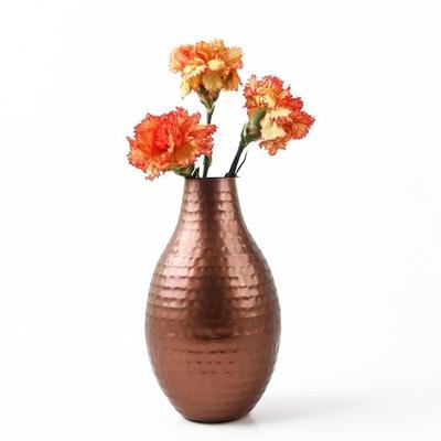 Vase Métallique à Fleurs de 20,32 Cm pour Salon Pots de Décoration Vase de Table en Métal Pur Poli Vase en Métal Martelé Cuivre Moderne