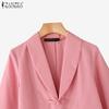 ZANZEA Women Turn Down Collar Solid Color Long Sleeve Elegant Blouse