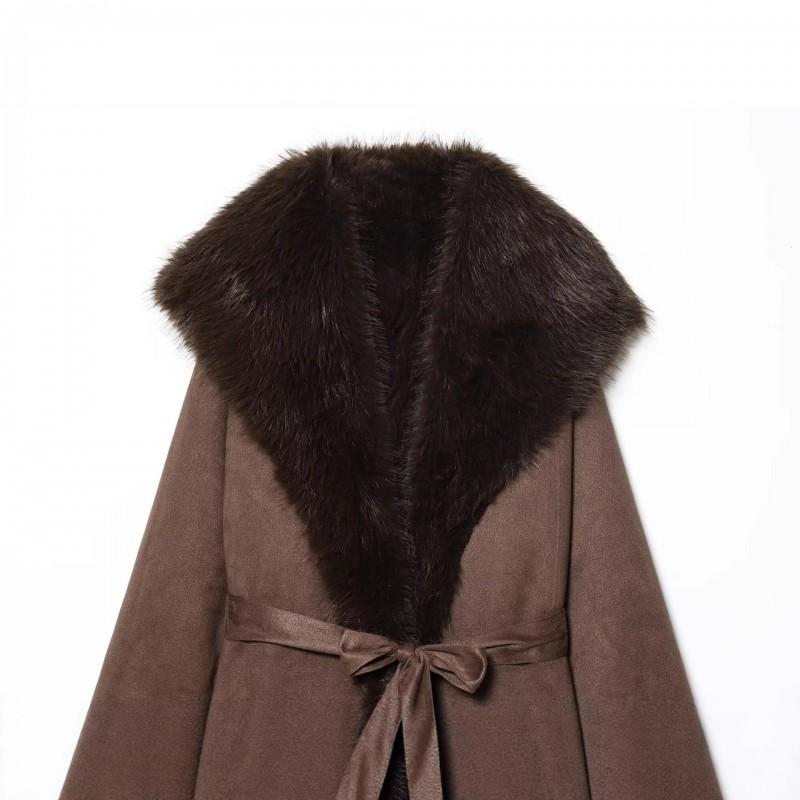 Womens Faux Fur Reversible Coat With Belt Long Winter Outerwear Street Style Oversized