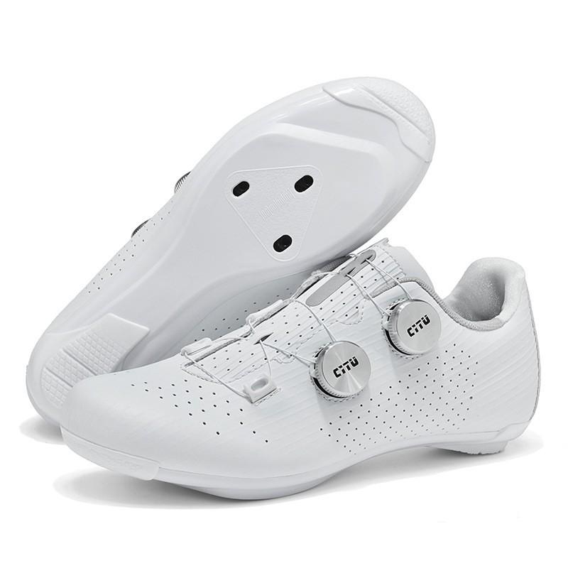 Unisex Cycling Shoes White MTB Road Bike With Rotational Low Cut Breathable Performance