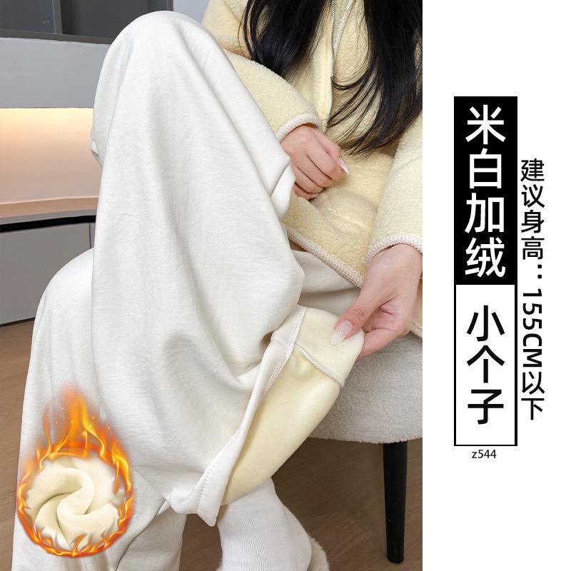 Women's Autumn and Winter Thick Lamb Wool Pants with Loose Drape and Wide Leg Pants Made of Wool