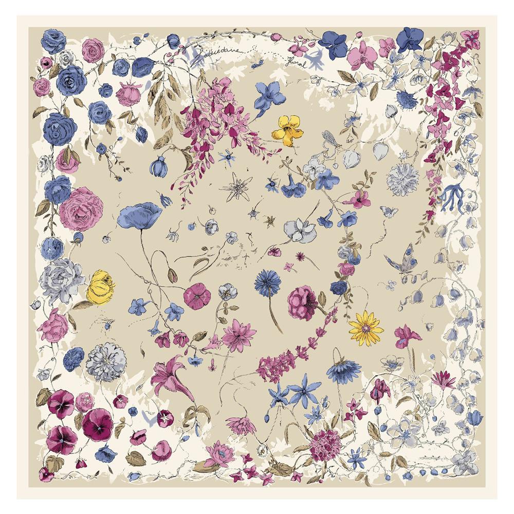 POBING Silk Scarf Women Large Shawls Flowers Printed Stoles Square Bandana Luxury Kerchief Hijab Scarf Female Foulards 130CM