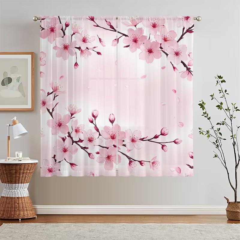 1PC Red Rose Petal Sheer Curtains Romantic Floral Print Light Filtering Drapes Valentine Home Decor for Bedroom Living Room