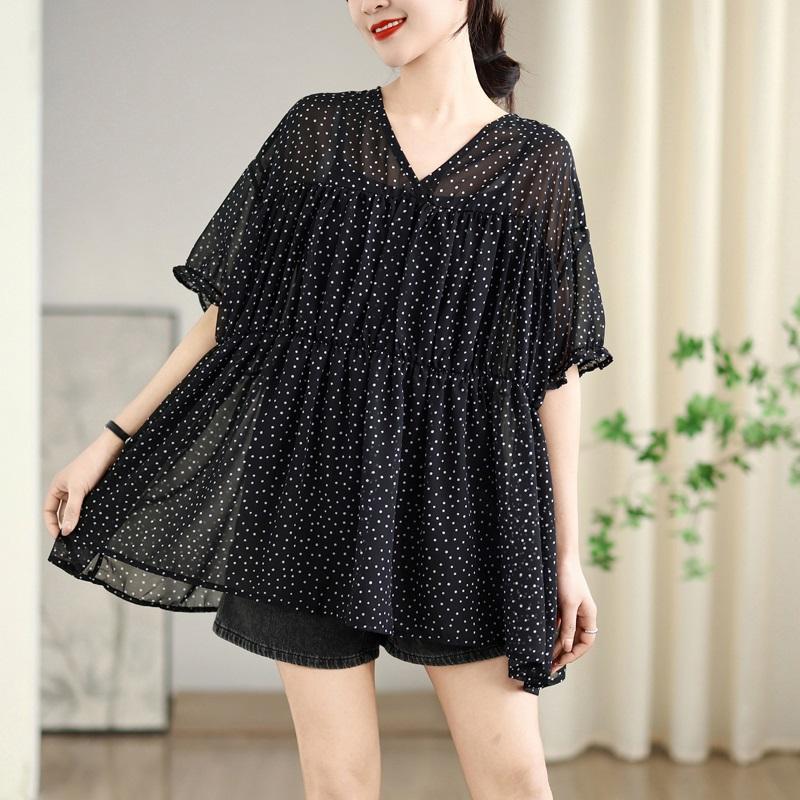 Kurzarm Übergroß Chiffon Vintage Lässig Locker T-Shirt Oberteile für Damen Sommer T-Shirt