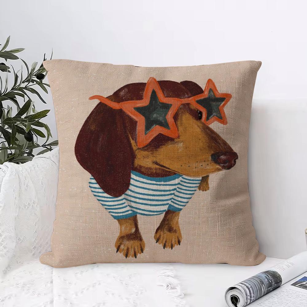 Artistic Dachshund Cushion Cover Eco Linen Pillow Case  DoubleSided Print Breathable  Durable Hidden Zipper Home Decor Gift