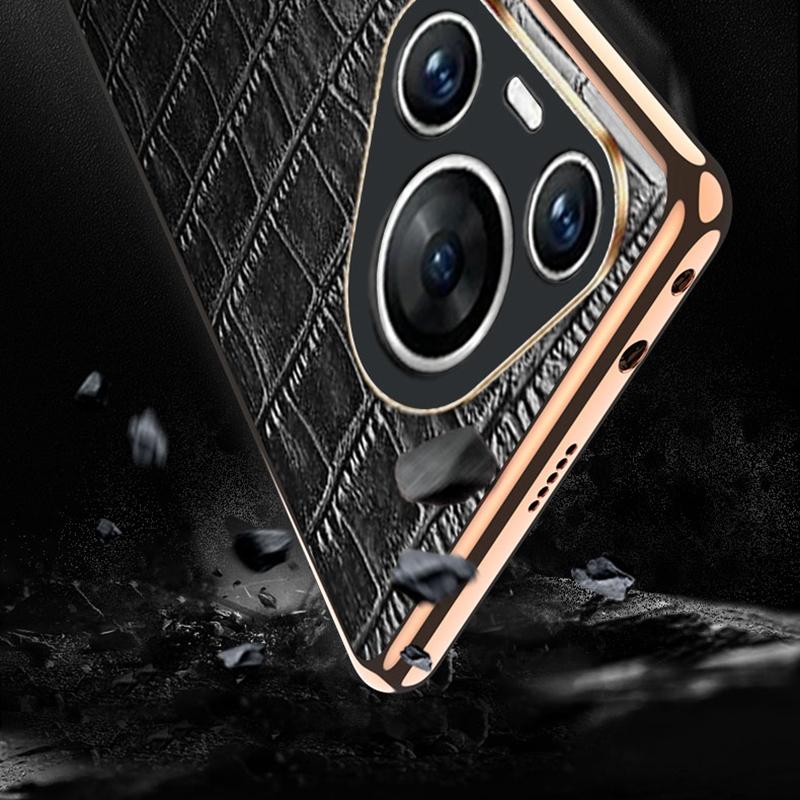 For Huawei Pura 70 Case Crocodile Texture Genuine Cow Leather+TPU Phone Cover