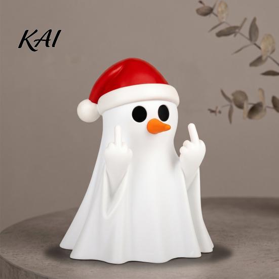 Cute Ghost Ornament Christmas Pen Holder with Santa Hat, Funny Desktop Organizer, Spooky Holiday Photo Prop Halloween Tabletop Statue, Decor for Home