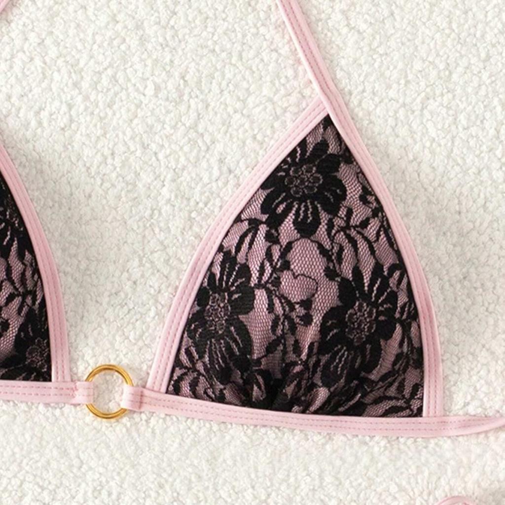 Women's Sexy Lace Bikini Set New Arrival Pink Triangle Swimwear, European Style Bathing Suit