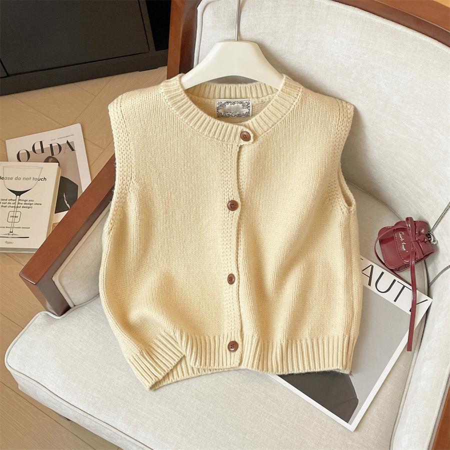 

French White Layered Vest Cardigan Sweater Women Fall Winter Slim Fit Loose Knit Sleeveless Open Front Top One Size жовтий