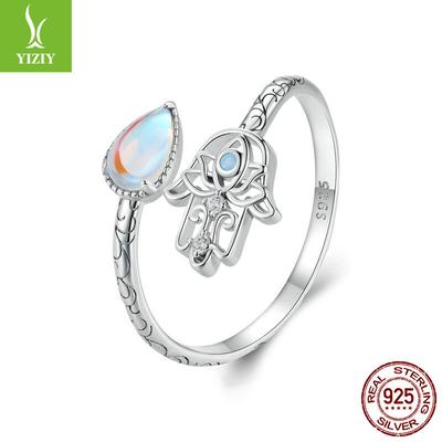 Muster Fatima Glückshand Offener Ring, Chao Opal S925 Sterlingsilber Ring