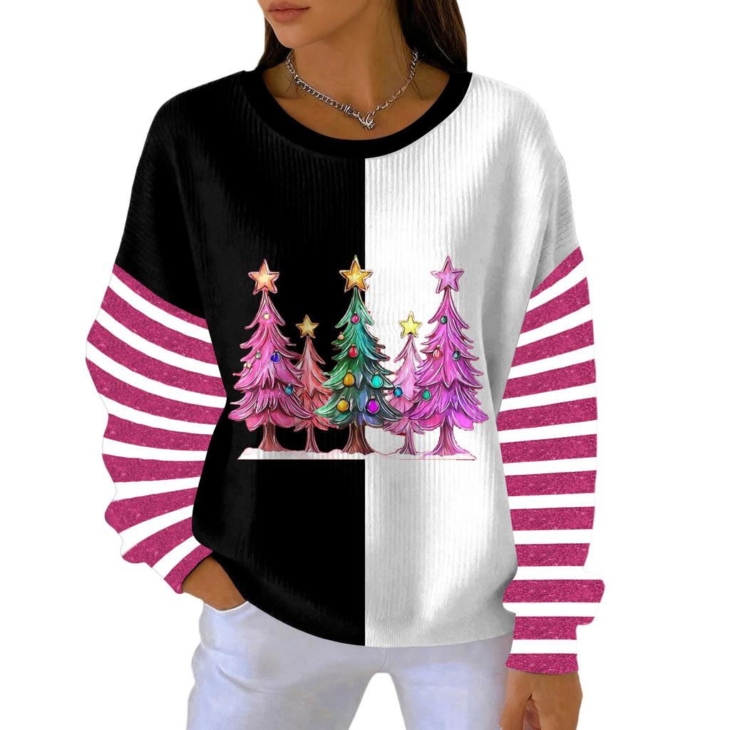 Women's Loose Comfortable Casual And Fashionable Round Neck Christmas Pattern Long Sleeved Sweatshirt