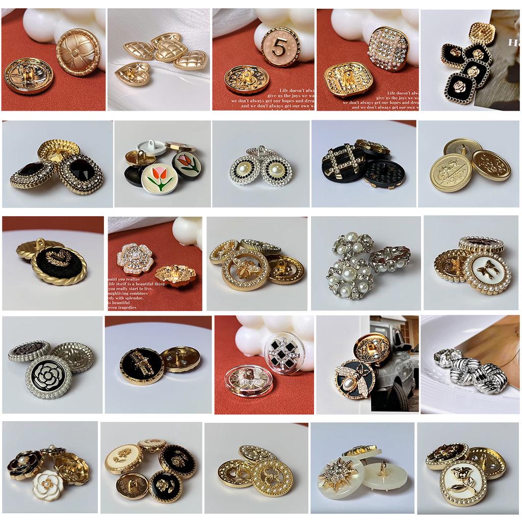 6Pcs Round Flower Shape Metal Luxury Brand Sewing Buttons Clothing Accessories Handmade Diy Material Decoration Gold Black  Blue