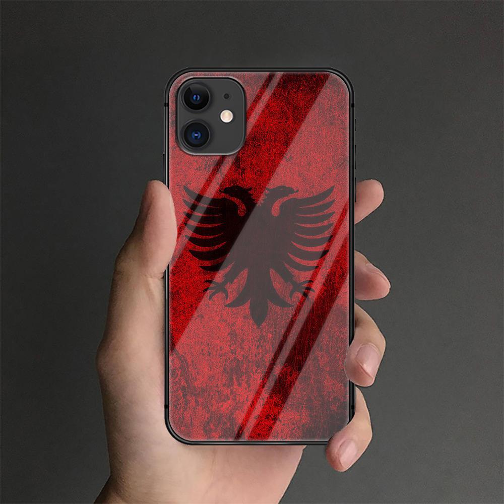 Albania Flag Tempered Glass Phone Case For iPhone Samsung Galaxy Redmi Xiaomi Note S A 16 15 14 13 12 11 21 22 23 53 54 Pro Plus Ultra Silicone Cover