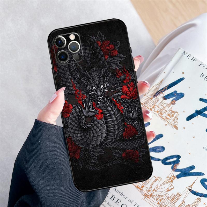 Japanese Dragon Phone Case For iPhone 16 Pro Max 11 12 13 Mini 14 15 Pro Max XR 15 16 Plus 16e Cover Coque