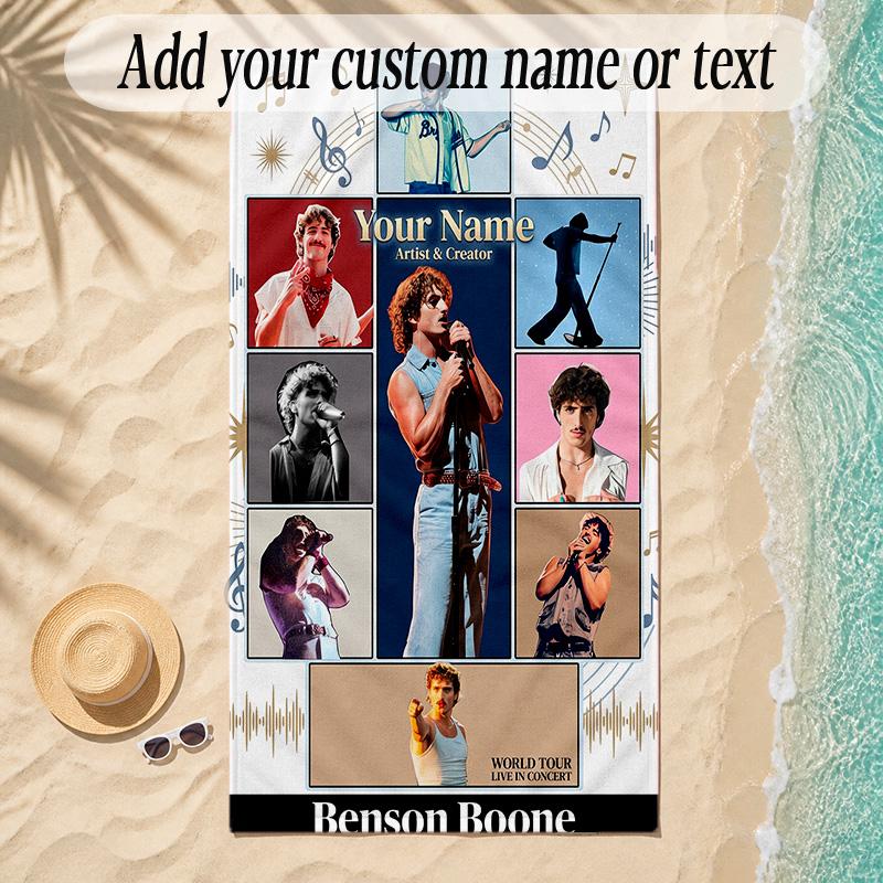Beach TowelBenson Boone Custom Name Text Personalized Soft Towel for Beach Pool Indoor Home Decor Gift