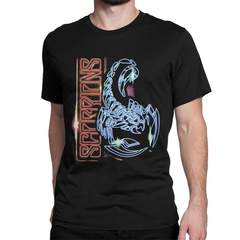 2025 Men's Women's T-Shirt Heavy Metal Scorpion Cotton T-Shirt Short Sleeve Hard Rock Band T-Shirt Crew Neck Clothes Graphics