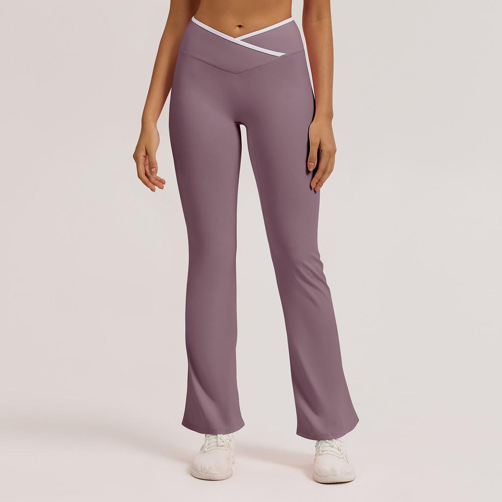 Slim Fit Yoga Pants With Crossed High Waist For Running And Fitness Women