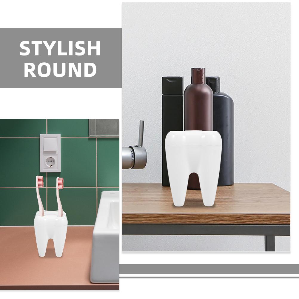 Toothbrush Holder Bathroom Accessories Cartoon Tooth Shape Multihole Storage White Child Friendly Design Breathable