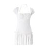 GMXIA Summer Sexy Low-cut Square Neck Halters Lace Design Sense Short Sleeve Pleated Dress Women