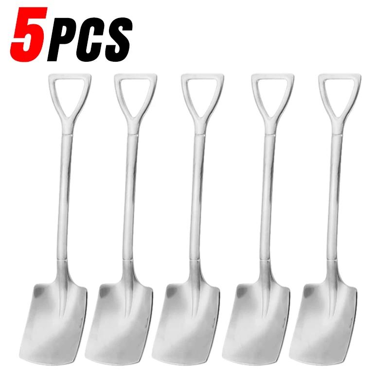 Stainless Steel Shovel Spoon Creative Gold Silver Coffee Spoons Ice Cream Dessert Scoops Teaspoon Kitchen Tableware Cutlery Sets