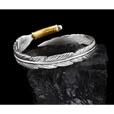 JMXD-Feather Bracelet, Indian Vintage Open Silver Plated Bracelet Fashion Silver Bracelet
