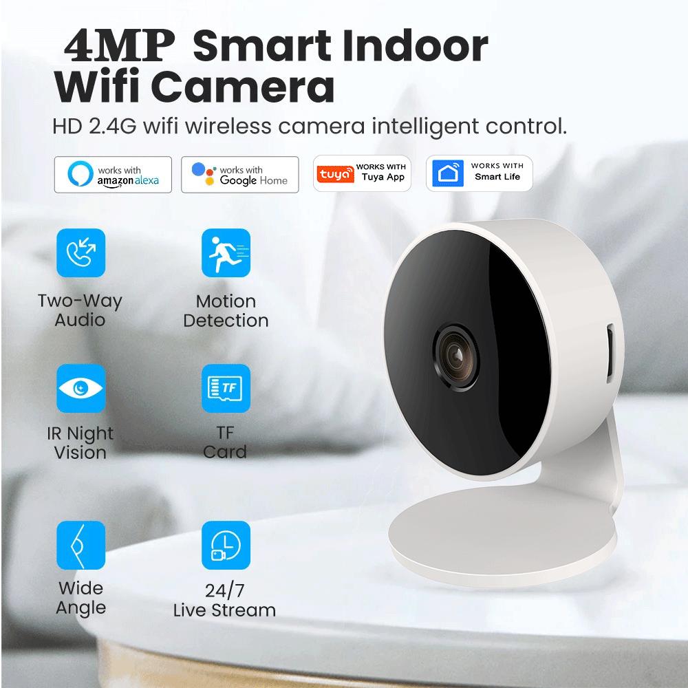4MP Tuya Smart Mini WiFi Indoor Wireless Security Camera Two Way Talk Home Baby Monitor PIR Auto Tracking Surveillance