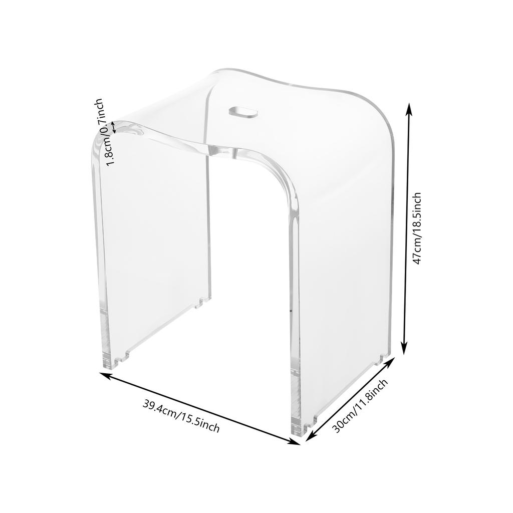 Clear Acrylic Shower Bench Arch Design, Non-slip Stool Transparent - 18mm Thick Freestanding Bathroom Stool
