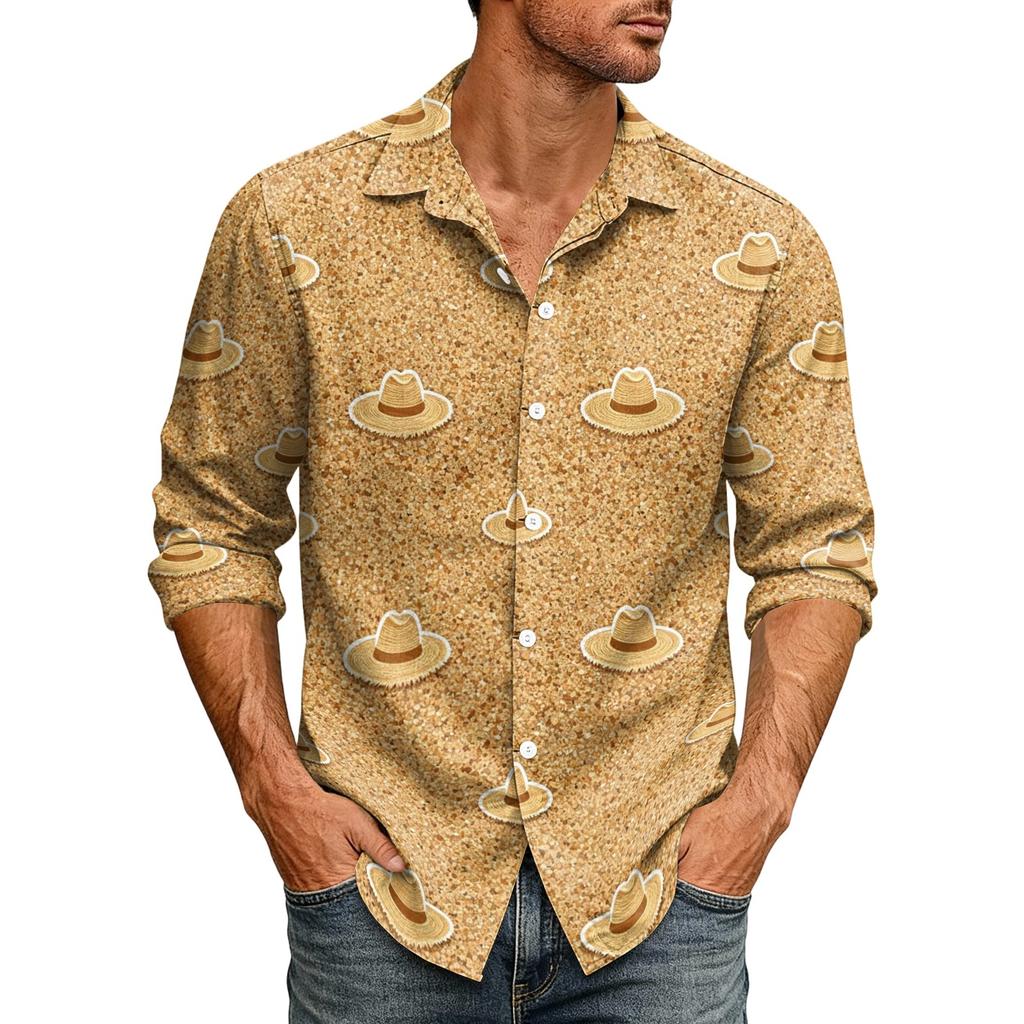 Men's Loose Fit Long Sleeve Shirt Hawaiian Style Retro Casual Button Down Collar Shirt Suitable for Spring and Autumn Wear