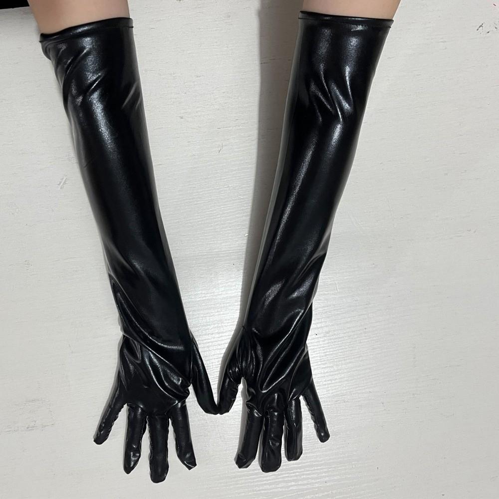 Skinny Patent Leather Gloves Solid Color Etiquette Mittens Shiny Long Gloves  Girl